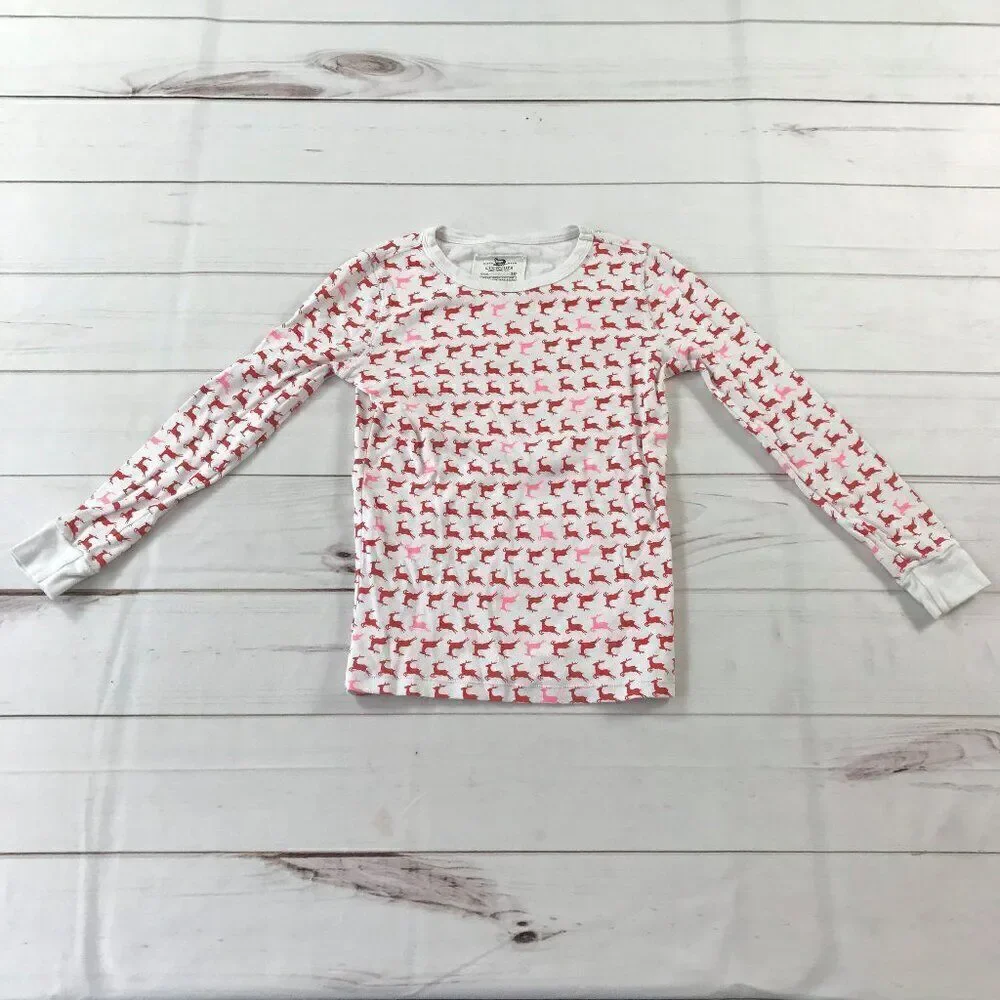 J.Crew Kids Girls Size 10 Red Prancing Reindeers White Pajama Set